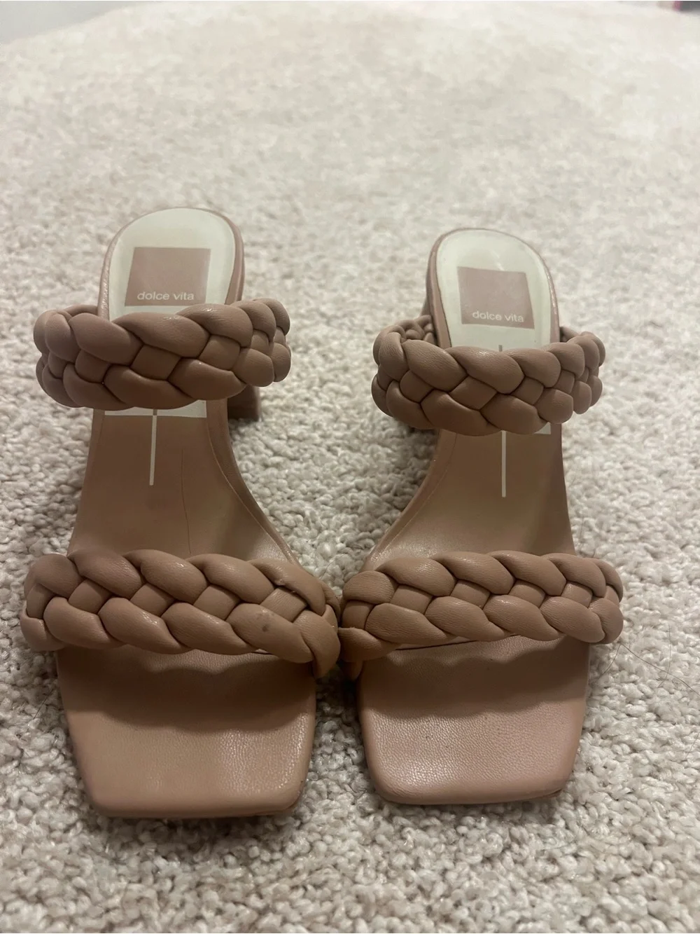 Dolce Vita Braided Double-Strap Block Heel Sandals in Nude Tan